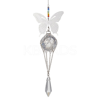 Butterfly 201 Stainless Steel Connector Charms and Glass Suncatchers HJEW-JM04736-02-1