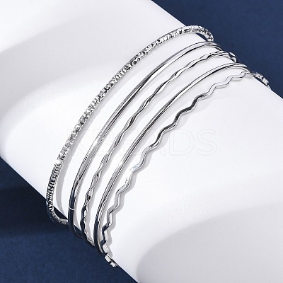 5Pcs 304 Stainless Steel Bangle Set for Women BJEW-S162-01B-P-1