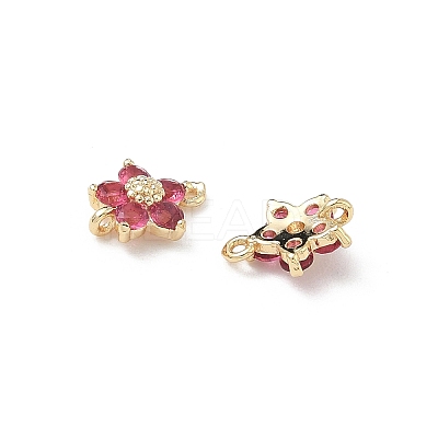 Brass Pave Cubic Zirconia Flower Links Connector Charms KK-H089-34G-05-1