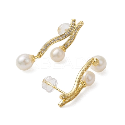Natural Pearl Ear Studs EJEW-P286-46G-1