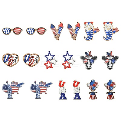 18Pcs 9 Styles Independent Day Spray Painted Wood Big Pendants WOOD-FS0001-19-1