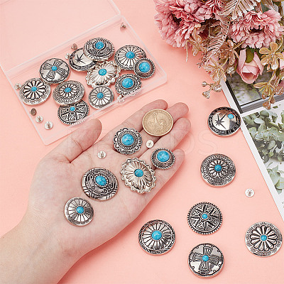 22Pcs 11 Styles Flat Round Alloy Enamel Coin Screwback Rivets FIND-NB0005-76-1