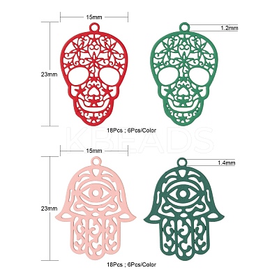 36Pcs 2 Style 430 Stainless Steel Filigree Pendants STAS-LS0001-83-1