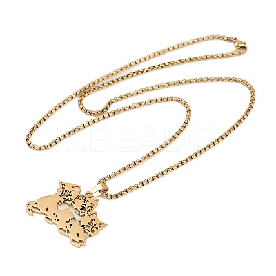 201 Stainless Steel Hollow Cute Cat Pendant Necklaces for Women NJEW-K283-38G-1