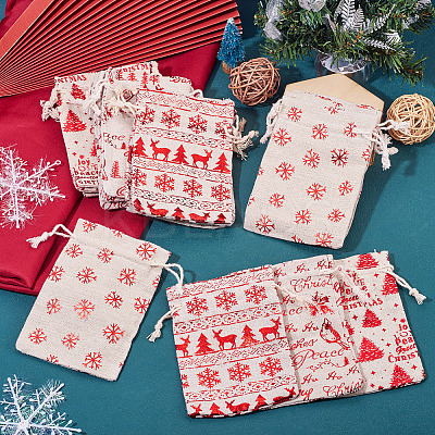 20Pcs 4 Styles Christmas Theme Cotton Fabric Cloth Bags ABAG-TA0002-04B-1