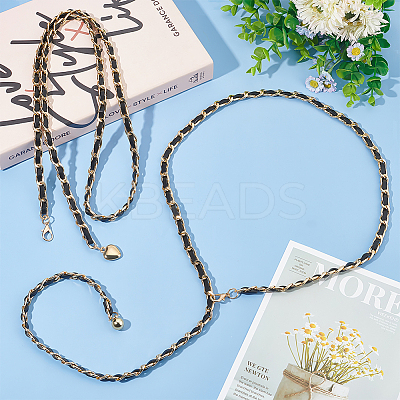 2Pcs 2 Style Aluminum Link Chain Belts with Round & Heart Charms AJEW-FG0002-89-1