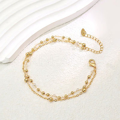 Fashionable Vintage Style Brass & Faceted Glass Rondelle Beads Double Layer Adjustable Ladies Anklets FX2573-2-1