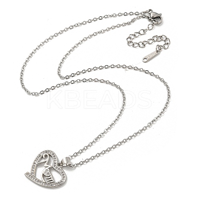 Mother's Day Brass Micro Pave Cubic Zirconia Heart Pendant Necklaces NJEW-R263-03A-P-1