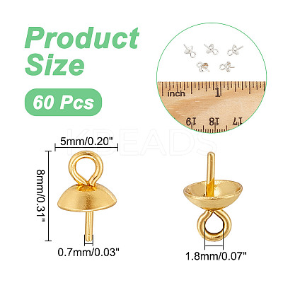 60Pcs PVD Vacuum Plating 304 Stainless Steel Cup Pearl Peg Bails Pin Pendants STAS-UN0053-59-1