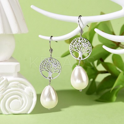 Natural Teardrop Shell Pearl Beads Dangle Earrings EJEW-JE02792-1