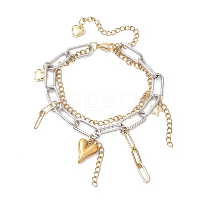 304 Stainless Steel Paperclip Chains and Curb Chains Multi-layered Bracelets BJEW-JB12750-1