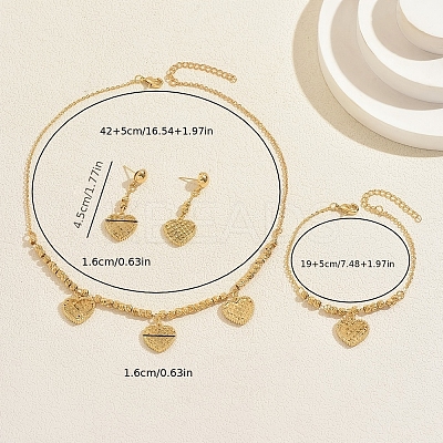 Sweet Brass Heart Pendant Necklace & Earrings & Bracelet Sets for Women CR5368-1