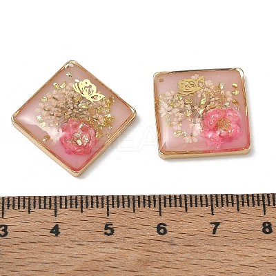 Plating Brass & Transparent Epoxy Resin & Dried Flower Pendants RE-CBAA153-05C-1