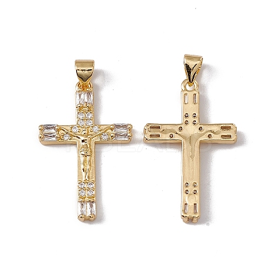 Brass Micro Pave Clear Cubic Zirconia Pendants KK-G439-32G-1