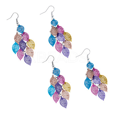 2 Pairs 430 Stainless Steel Leaf Dangle Earrings EJEW-TA0001-83B-1