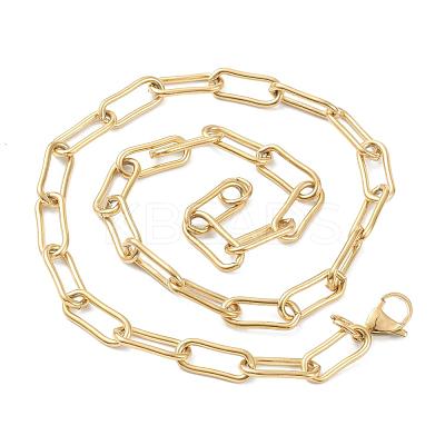 PVD Vacuum Plating 304 Stainless Steel Paperclip Chain Necklaces STAS-A051-07G-1