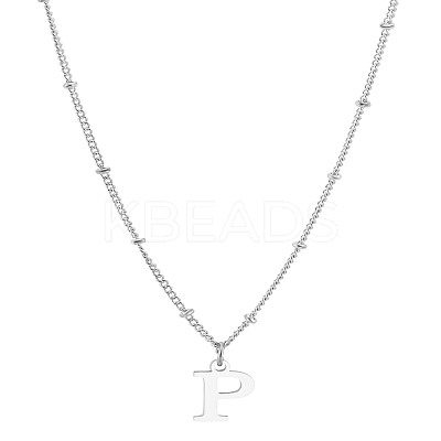 1Pc Brass Chain & 304 Stainless Steel Letter Pendant Necklaces NJEW-LP0001-35P-P-1
