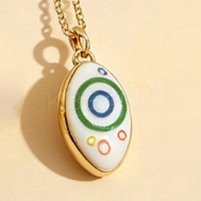 Printed Brass Enamel Oval Pendant Necklaces for Women WGE62A2-02-1