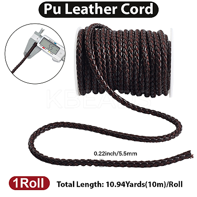 10M Round Braided PU Leather Cord LC-GF0001-13C-1