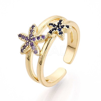 Brass Micro Pave Cubic Zirconia Cuff Rings for Women KK-T071-64G-1