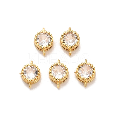 Brass Pave Clear Cubic Zirconia Flat Round Connector Charms KK-H515-02A-G-1
