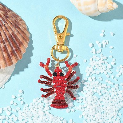 Crayfish Glass Seed Beads Pendant Decorations HJEW-MZ00352-01-1
