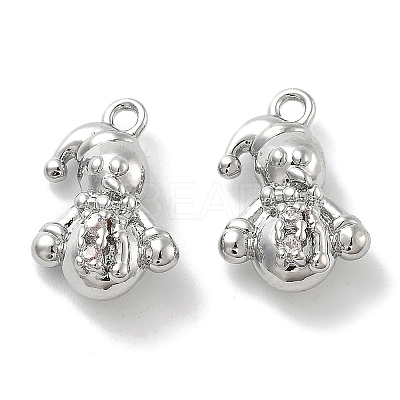 Rack Plating Snowman Brass Clear Cubic Zirconia Pendants KK-M102-13P-A-1