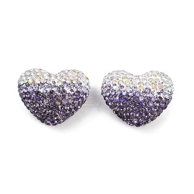 Gradient Color Heart Shaped Polymer Clay Rhinestone Beads CLAY-NH0002-03G-1