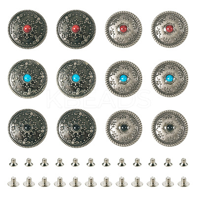 12 Sets 6 Style Flat Round Alloy Coin Screwback Rivets FIND-TA0004-02-1