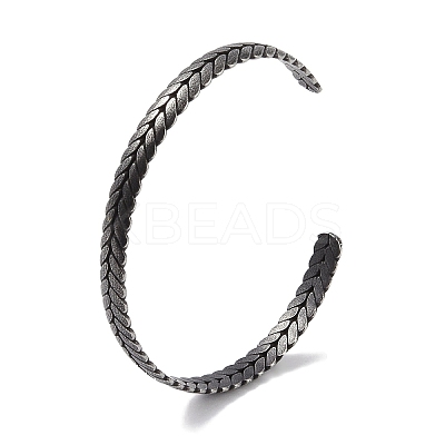 316 Surgical Stainless Steel Leaf Open Cuff Bangles for Women BJEW-P319-03B-AS-1