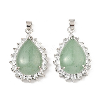 Natural Green Aventurine & Rhinestone Pendants G-K338-31P-05-1