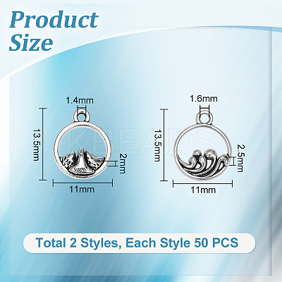 100Pcs 2 Style Tibetan Style Alloy Charms TIBE-UN0001-07-1