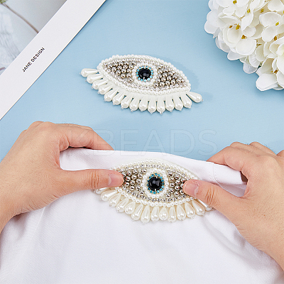Glass Beaded Sew on Tassel Patches PATC-WH0010-26-1