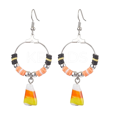 Halloween Candy Corn Handmade Lampwork & Polymer Clay Dangle Earrings for Women EJEW-JE05893-01-1