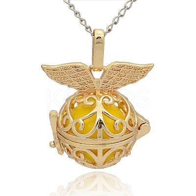 Golden Tone Brass Hollow Round Cage Pendants KK-J237-06G-1