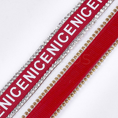 Satin Ribbon and Two Rows Rhinestone(Hot Melt Adhesive On The Back) OCOR-S114-02A-1