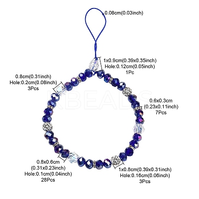 Rondelle Glass & Polymer Clay Rhinestone Beads Phone Hand Strap Chains HJEW-YW0001-05B-1