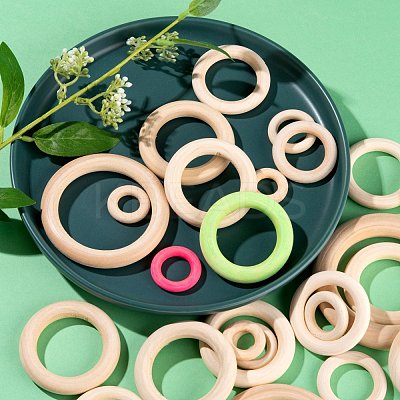 75Pcs 8 Style Unfinished Wood Linking Rings WOOD-LS0001-26-1