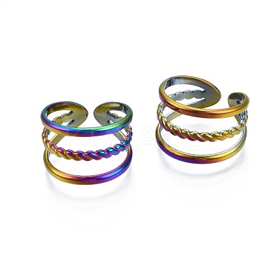 304 Stainless Steel Triple Line Wrap Cuff Ring RJEW-N038-104-1
