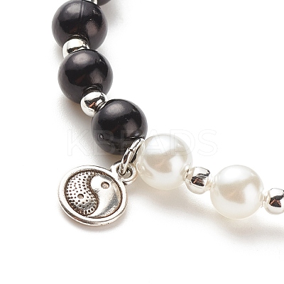 Alloy Yin-yang Charm Necklace with Plastic Imitation Pearl Beaded for Women NJEW-JN03914-1