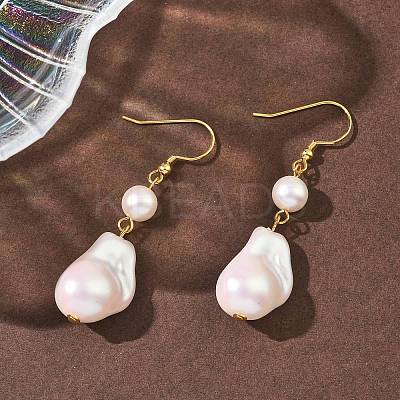 Electroplated 304 Stainless Steel Imitation Pearl Dangle Earrings EJEW-Z129-18G-1