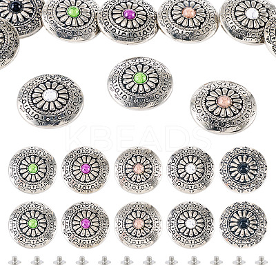 10Pcs 5 Colors Tibetan Style Flat Round Alloy with Resin Decorative Rivets BUTT-TA0001-31A-1