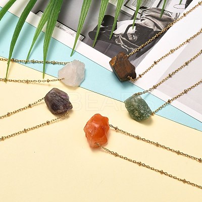 Rough Raw Natural Mixed Stone Pendant Necklaces NJEW-JN03641-1