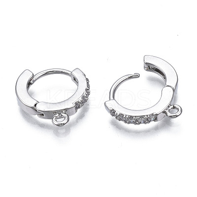 Brass Micro Pave Cubic Zirconia Huggie Hoop Earring Findings X-KK-T063-012P-NF-1