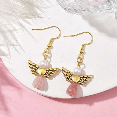 Angel Antique Golden Alloy & Resin Dangle Earrings EJEW-JE05686-02-1