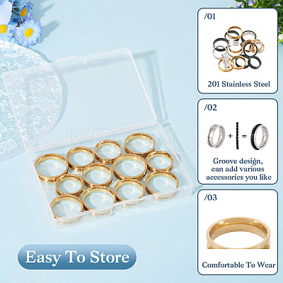 12Pcs 6 Size 201 Stainless Steel Grooved Finger Ring Settings RJEW-TA0001-05G-1