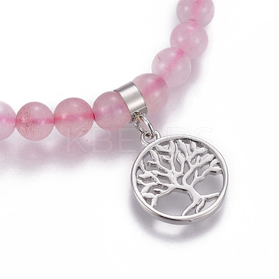 Natural Rose Quartz Charm Bracelets BJEW-I275-B01-1