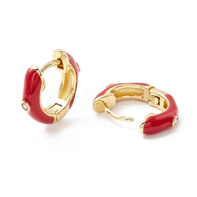 Clear Cubic Zirconia Chunky Hinged Hoop Earrings with Enamel EJEW-P196-20G-02-1