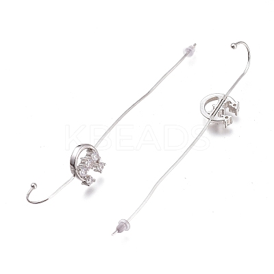 Brass Micro Pave Clear Cubic Zirconia Ear Wrap Crawler Hook Earrings EJEW-O097-01P-1