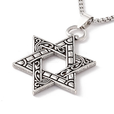 Alloy David Star Pendant Necklace with 201 Stainless Steel Box Chains NJEW-E016-16AS-1
